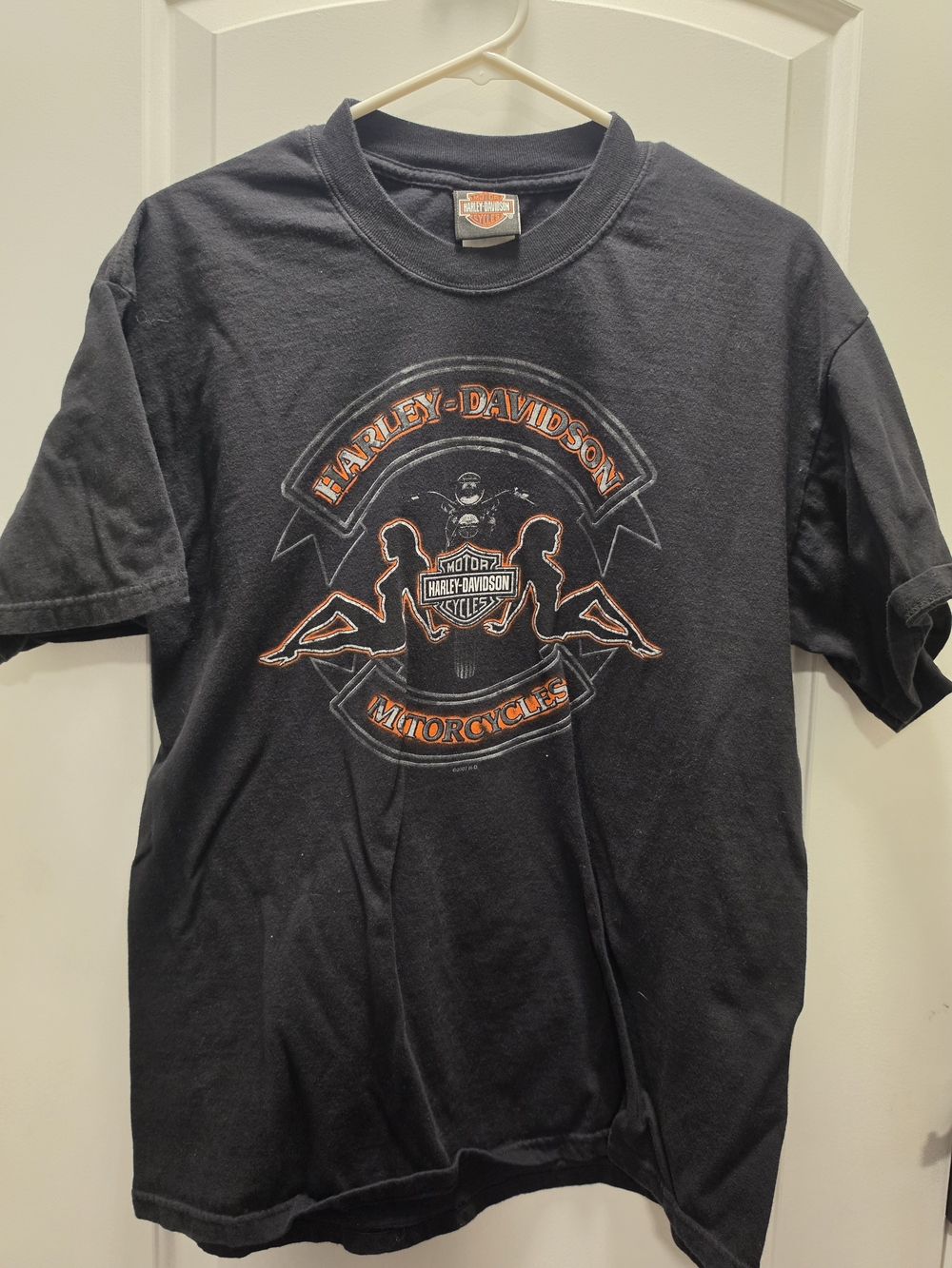 Harley-Davidson Black T-Shirt with Orange Logo Silhouette